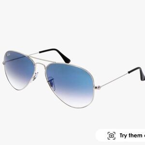 Ray-Ban Aviator Large Metal Silver RB3025 Sunglasses Faded Blue Lens NWT in case